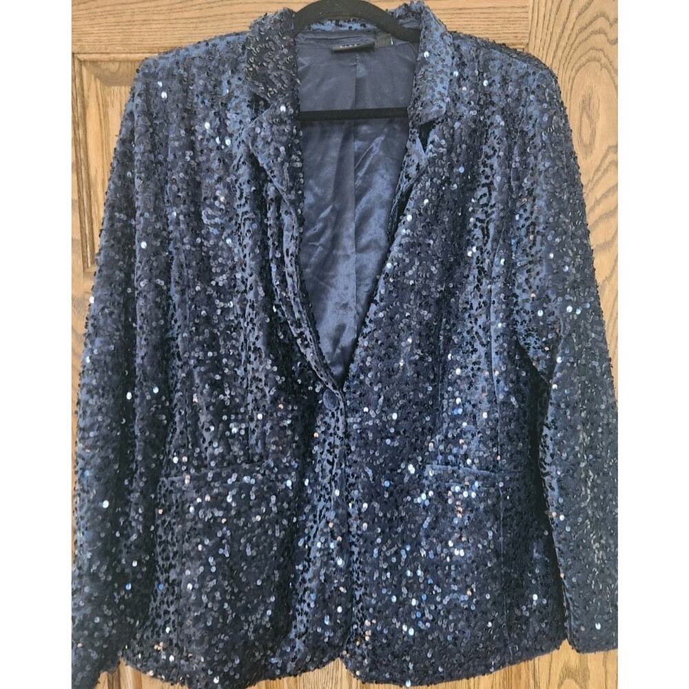 Joan Rivers Red Carpet Blazer Blue Sequin Women's Size L From QVC